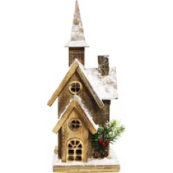 Alpine Christmas Wooden House with 10 LED Lights, 18 Inch Tall