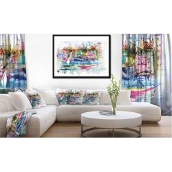 Houses and Boats - Landscape Framed Canvas Print