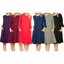 Women's Quarter Sleeves Dress with Pockets. Plus Sizes Available.