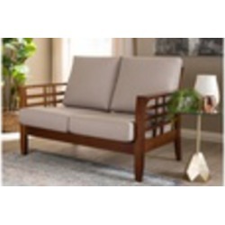 Larissa Cherry Brown Wood Dark Beige Fabric Living Room Seatings