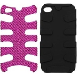 Insten Hot Pink Diamante/Black Fishbone Case For iPhone 4 4S