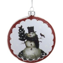 5" White Burgundy Snowman Cardinals Glitter Christmas Tree Ornament