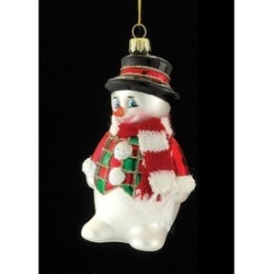 4.5" Glass Snowman with Red and White Scarf Christmas Ornament