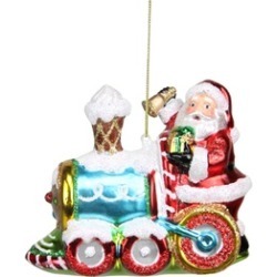 5" Glass Santa Claus on Holiday Train Decorative Christmas Ornament
