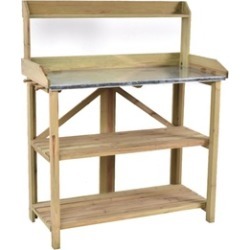Outdoor Garden Wooden Potting Work Bench Station Planting Workbench W/ 3 Shelf