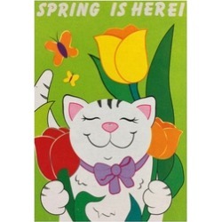 Embroidered Spring Is Here Garden Flag 12"X18" Cute Cat Tulips