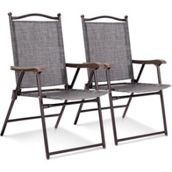 Costway Set of 2 Patio Folding Sling Back Chairs Camping Garden Beach