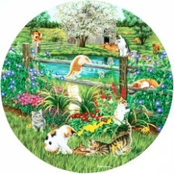 Round Puzzle Cats at Play 500 Piece Jigsaw Puzzle