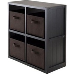 5-PC Wainscoting Panel Shelf 2 x 2 with 4 Chocolate Fabric Baskets