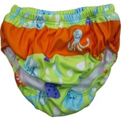 Lime Green and Orange Octopus Print Reuseable Swim Diaper - 12 Months