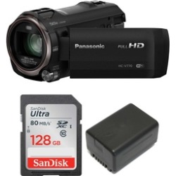 Panasonic HC-V770 HD Camcorder w/ SanDisk Ultra 128GB plus Wasabi VBT190 Battery