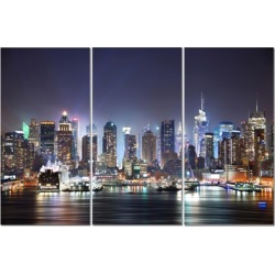 Split Canvas Art Set 12"x24" 3 Pieces NYC At Night