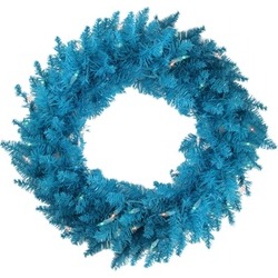 48" Pre-Lit Sky Blue Ashley Spruce Christmas Wreath-Clear & Blue Light