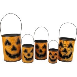 Set of 5 Nesting Luminary Jack-O-Lantern Pumpkin Halloween Baskets
