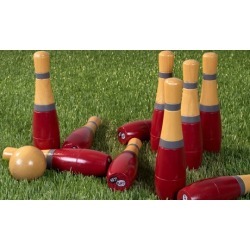 Hey! Play! Lawn Bowling or Skittle Ball Game Set with Wooden Pins, Balls, and Bag