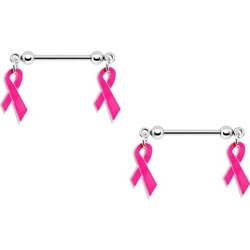 Nipple Ring Pink Awareness Ribbon bar body Jewelry sold as Pair 14g
