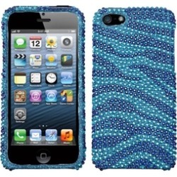 Insten Zebra Skin(Baby Blue/Dark Blue)Diamante Case for iPhone 5/5s