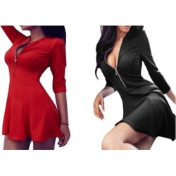 Stylish Sexy Women Long Sleeve V-neck Mini Cocktail Party Dress