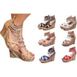 Women's Wedge Sandals Pearls Across The Top Platform High Heels