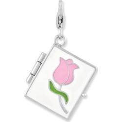 Silver Enameled Rose Journal w Lobster Clasp Pendant