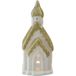 6" Home Sweet Home White and Gold Ceramic House with Light Figurine