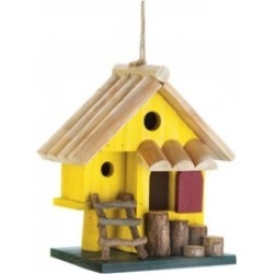 Cozy Yellow Wood Birdhouse