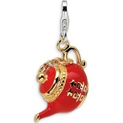 Sterling Red Enameled Tea Pot With Lobster Clasp Charm