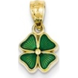 14k Yellow Gold Green Enameled Four Leaf Clover Pendant