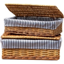 Lined Storage Baskets With Lids, Set of 2