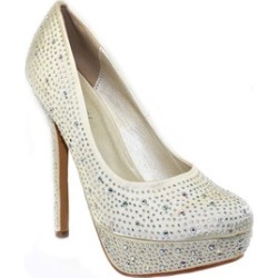 Champagne Satin Rhinestone Formal Platform Pump Stiletto Heels