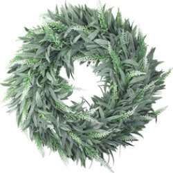 14" Artificial Dusty White Decorative Springtime Wispy Lavender Wreath