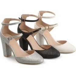 Journee Collection Womens Double Strap Glitter Chunky High Heels
