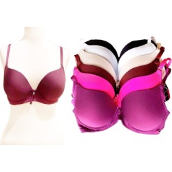 6 Pack Seamless Full Coverage Foam Push Up Bras - B and C Cups