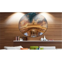Paris Eiffel Towerin Paris with Sunset Colors' Ultra Glossy Cityscape Circle