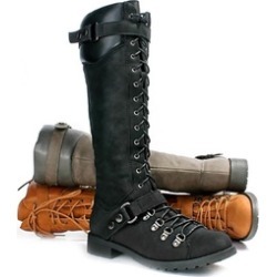 Harness Moto Vegan Leatherette Knee High Lace Up Harness Moto Women's