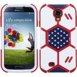 Insten White/Red Goalkeeper Hybrid Case w/Blue Stand For Galaxy S4