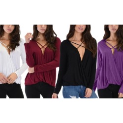 Lyss Loo Women's Long-Sleeve Cross Strap Top S-2X