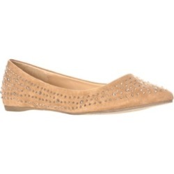 Lasonia Women's Faux Suede Rhinestone Studded Pointed Toe Flats, Nude