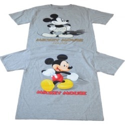 Licensed Mickey Mouse Then and Now 2 Sided Shirt Mens Grey Small 34/36