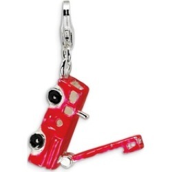 Silver Rhodium Plated Enamel Fire Truck with Lobster Clasp Charm