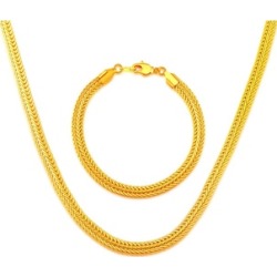 Gold Color Chain Necklace Bracelet Unisex Set