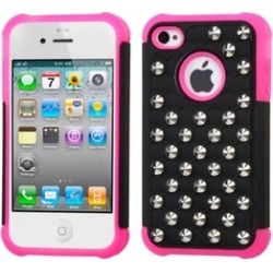 Insten Hot Pink Silver Round Lattice Dazzling Case For iPhone 4 4S