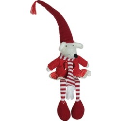 15" Plush Red & White Striped Sitting Christmas Girl Mouse with Heart