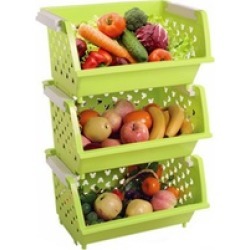 Bath Kitchen Plastic Storage Shelf Baskets Bins Tote Boxes Set of 3