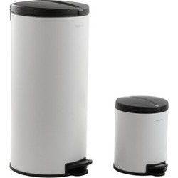 happimess Round 8-Gallon Step-Open Trash Can with FREE Mini, White/Black