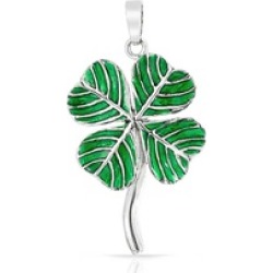 Sterling Silver Green Enamel Four Leaf Clover Pendant