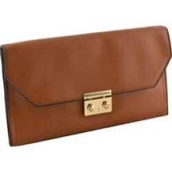 Designer Push Lock Flap Faux Leather Taupe Clutch Wallet for Women