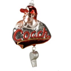 5" Mouth Blown Glass "Coach with Whistle Christmas Ornament"