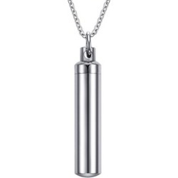 39mm Sugical Steel Cylinder Cremation Necklace for Ashes, Urn Pendant