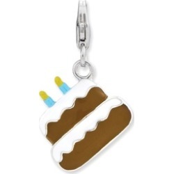 Sterling Silver W/ Rhodium-plated Enameled Cake Lobster Clasp Charm